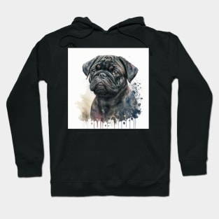 Black Pug Watercolour Style Painting Hoodie